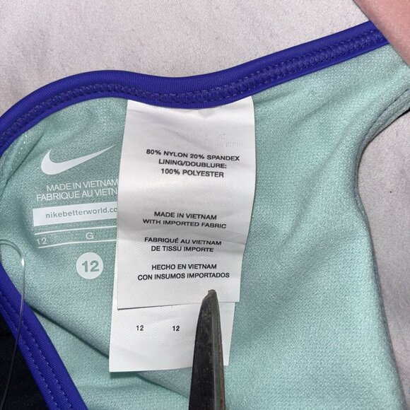 Nike Racerback Tankini /Swim Suit Top Sz 12 Black / Purple / Coral / Stripes - Picture 5 of 6